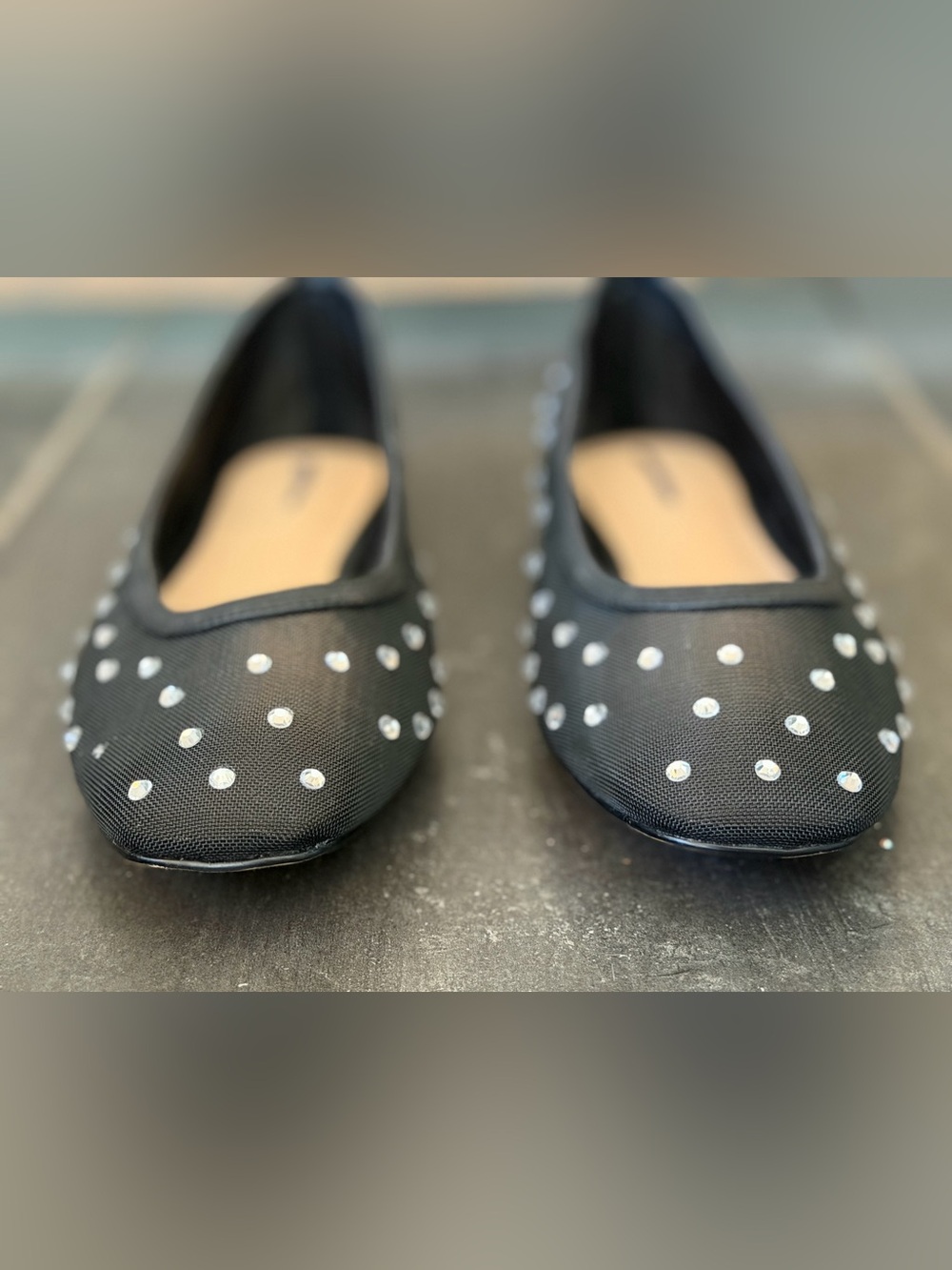 LOFT Black Mesh Ballet Flats with Silver Studs